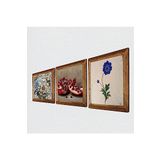Pinecone Ebru Sanatı, Kelebekli Çiçek, Nar Taş Duvar Tablosu - Ahşap Çerçeveli Taş Tablo - 25x25 cm - 3 Parça Set - Dekoratif Duvar Sanatı - Modern Ev ve Ofis Duvar Dekoru W3-1158