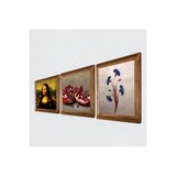 Pinecone Ebru Sanatı, Leonardo da Vinci Mona Lisa, Nar Taş Duvar Tablosu - Ahşap Çerçeveli Taş Tablo - 25x25 cm - 3 Parça Set - Dekoratif Duvar Sanatı - Modern Ev ve Ofis Duvar Dekoru W3-1439