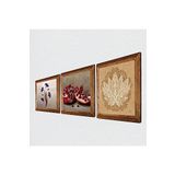 Pinecone Ebru Sanatı, Lotus Çiçeği, Nar Taş Duvar Tablosu - Ahşap Çerçeveli Taş Tablo - 25x25 cm - 3 Parça Set - Dekoratif Duvar Sanatı - Modern Ev ve Ofis Duvar Dekoru W3-1648