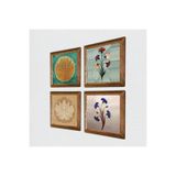 Pinecone Ebru Sanatı, Lotus Çiçeği Taş Duvar Tablosu - Ahşap Çerçeveli Taş Tablo - 25x25 cm - 4 Parça Set - Dekoratif Duvar Sanatı - Modern Ev ve Ofis Duvar Dekoru W4-672