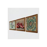 Pinecone Ebru Sanatı, Mandala, Nar Taş Duvar Tablosu - Ahşap Çerçeveli Taş Tablo - 25x25 cm - 3 Parça Set - Dekoratif Duvar Sanatı - Modern Ev ve Ofis Duvar Dekoru W3-1694