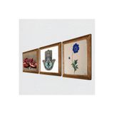 Pinecone Ebru Sanatı, Nar, Fatma Ana Eli (Hamsa) Taş Duvar Tablosu - Ahşap Çerçeveli Taş Tablo - 25x25 cm - 3 Parça Set - Dekoratif Duvar Sanatı - Modern Ev ve Ofis Duvar Dekoru W3-738