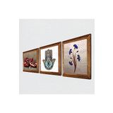 Pinecone Ebru Sanatı, Nar, Fatma Ana Eli (Hamsa) Taş Duvar Tablosu - Ahşap Çerçeveli Taş Tablo - 25x25 cm - 3 Parça Set - Dekoratif Duvar Sanatı - Modern Ev ve Ofis Duvar Dekoru W3-759
