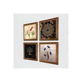 Pinecone Ebru Sanatı, Nazar, Tavus Kuşu Taş Duvar Tablosu - Ahşap Çerçeveli Taş Tablo - 25x25 cm - 4 Parça Set - Dekoratif Duvar Sanatı - Modern Ev ve Ofis Duvar Dekoru W4-1047