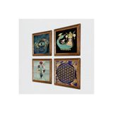 Pinecone Ebru Sanatı, Nazar, Yaşam Çiçeği, Şahmeran Taş Duvar Tablosu - Ahşap Çerçeveli Taş Tablo - 25x25 cm - 4 Parça Set - Dekoratif Duvar Sanatı - Modern Ev ve Ofis Duvar Dekoru W4-783