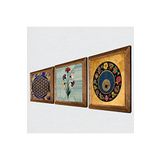 Pinecone Ebru Sanatı, Yaşam Çiçeği, Nazar Taş Duvar Tablosu - Ahşap Çerçeveli Taş Tablo - 25x25 cm - 3 Parça Set - Dekoratif Duvar Sanatı - Modern Ev ve Ofis Duvar Dekoru W3-376