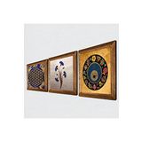 Pinecone Ebru Sanatı, Yaşam Çiçeği, Nazar Taş Duvar Tablosu - Ahşap Çerçeveli Taş Tablo - 25x25 cm - 3 Parça Set - Dekoratif Duvar Sanatı - Modern Ev ve Ofis Duvar Dekoru W3-377