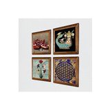 Pinecone Ebru Sanatı, Yaşam Çiçeği, Şahmeran, Nar Taş Duvar Tablosu - Ahşap Çerçeveli Taş Tablo - 25x25 cm - 4 Parça Set - Dekoratif Duvar Sanatı - Modern Ev ve Ofis Duvar Dekoru W4-773