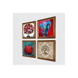 Pinecone Fil, Hayat Ağacı, Nar Ağacı, Nar Taş Duvar Tablosu - Ahşap Çerçeveli Taş Tablo - 25x25 cm - 4 Parça Set - Dekoratif Duvar Sanatı - Modern Ev ve Ofis Duvar Dekoru W4-875