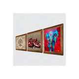 Pinecone Fil, Hayat Ağacı, Nar Taş Duvar Tablosu - Ahşap Çerçeveli Taş Tablo - 25x25 cm - 3 Parça Set - Dekoratif Duvar Sanatı - Modern Ev ve Ofis Duvar Dekoru W3-939