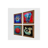 Pinecone Fil, Hayat Ağacı, Şahmeran, Nar Taş Duvar Tablosu - Ahşap Çerçeveli Taş Tablo - 25x25 cm - 4 Parça Set - Dekoratif Duvar Sanatı - Modern Ev ve Ofis Duvar Dekoru W4-857