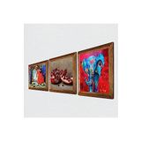 Pinecone Fil, Kaplumbağa Terbiyecisi, Nar Taş Duvar Tablosu - Ahşap Çerçeveli Taş Tablo - 25x25 cm - 3 Parça Set - Dekoratif Duvar Sanatı - Modern Ev ve Ofis Duvar Dekoru W3-1558
