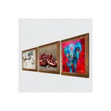 Pinecone Fil, Leonardo da Vinci At Heykeli, Nar Taş Duvar Tablosu - Ahşap Çerçeveli Taş Tablo - 25x25 cm - 3 Parça Set - Dekoratif Duvar Sanatı - Modern Ev ve Ofis Duvar Dekoru W3-1326