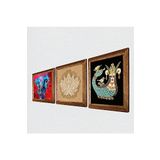Pinecone Fil, Lotus Çiçeği, Şahmeran Taş Duvar Tablosu - Ahşap Çerçeveli Taş Tablo - 25x25 cm - 3 Parça Set - Dekoratif Duvar Sanatı - Modern Ev ve Ofis Duvar Dekoru W3-360