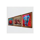 Pinecone Fil, Nar Taş Duvar Tablosu - Ahşap Çerçeveli Taş Tablo - 25x25 cm - 3 Parça Set - Dekoratif Duvar Sanatı - Modern Ev ve Ofis Duvar Dekoru W3-832