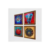 Pinecone Fil, Nazar, Hayat Ağacı, Nar Taş Duvar Tablosu - Ahşap Çerçeveli Taş Tablo - 25x25 cm - 4 Parça Set - Dekoratif Duvar Sanatı - Modern Ev ve Ofis Duvar Dekoru W4-859