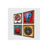 Pinecone Fil, Nazar, Nar Ağacı, Nar Taş Duvar Tablosu - Ahşap Çerçeveli Taş Tablo - 25x25 cm - 4 Parça Set - Dekoratif Duvar Sanatı - Modern Ev ve Ofis Duvar Dekoru W4-879