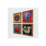 Pinecone Fil, Nazar, Şahmeran, Nar Taş Duvar Tablosu - Ahşap Çerçeveli Taş Tablo - 25x25 cm - 4 Parça Set - Dekoratif Duvar Sanatı - Modern Ev ve Ofis Duvar Dekoru W4-858