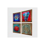 Pinecone Fil, Yaşam Çiçeği, Hayat Ağacı, Nar Taş Duvar Tablosu - Ahşap Çerçeveli Taş Tablo - 25x25 cm - 4 Parça Set - Dekoratif Duvar Sanatı - Modern Ev ve Ofis Duvar Dekoru W4-860