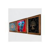 Pinecone Fil, Yaşam Çiçeği, Hayat Ağacı Taş Duvar Tablosu - Ahşap Çerçeveli Taş Tablo - 25x25 cm - 3 Parça Set - Dekoratif Duvar Sanatı - Modern Ev ve Ofis Duvar Dekoru W3-157