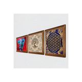 Pinecone Fil, Yaşam Çiçeği, Hayat Ağacı Taş Duvar Tablosu - Ahşap Çerçeveli Taş Tablo - 25x25 cm - 3 Parça Set - Dekoratif Duvar Sanatı - Modern Ev ve Ofis Duvar Dekoru W3-333