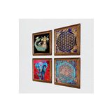Pinecone Fil, Yaşam Çiçeği, Şahmeran Taş Duvar Tablosu - Ahşap Çerçeveli Taş Tablo - 25x25 cm - 4 Parça Set - Dekoratif Duvar Sanatı - Modern Ev ve Ofis Duvar Dekoru W4-150