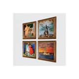 Pinecone Galata Kulesi, Kız Kulesi, Kaplumbağa Terbiyecisi, İki Müzisyen Kız Taş Duvar Tablosu - Ahşap Çerçeveli Taş Tablo - 25x25 cm - 4 Parça Set - Dekoratif Duvar Sanatı - Ev Duvar Dekoru W4-758