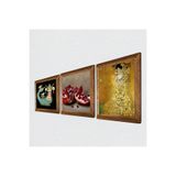 Pinecone Gustav Klimt Adele Bloch-Bauer'in Portresi, Şahmeran, Nar Taş Duvar Tablosu - Ahşap Çerçeveli Taş Tablo - 25x25 cm - 3 Parça Set - Dekoratif Duvar Sanatı - Modern Ev Duvar Dekoru W3-1024