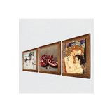 Pinecone Gustav Klimt Anne Çocuk, Leonardo da Vinci At Heykeli, Nar Taş Duvar Tablosu - Ahşap Çerçeveli Taş Tablo - 25x25 cm - 3 Parça Set - Dekoratif Duvar Sanatı - Modern Ev Duvar Dekoru W3-1289