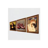 Pinecone Gustav Klimt Anne Çocuk, Leonardo da Vinci Mona Lisa, Nar Taş Duvar Tablosu - Ahşap Çerçeveli Taş Tablo - 25x25 cm - 3 Parça Set - Dekoratif Duvar Sanatı - Modern Ev Duvar Dekoru W3-1407
