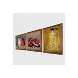 Pinecone Gustav Klimt Bauer'in Portresi, Kaplumbağa Terbiyecisi, Nar Taş Duvar Tablosu - Ahşap Çerçeveli Taş Tablo - 25x25 cm - 3 Parça Set - Dekoratif Duvar Sanatı - Modern Ev Duvar Dekoru W3-1570