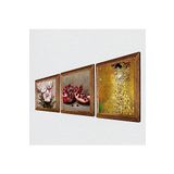 Pinecone Gustav Klimt Bauer'in Portresi, Kelebekli Çiçek, Nar Taş Duvar Tablosu - Ahşap Çerçeveli Taş Tablo - 25x25 cm - 3 Parça Set - Dekoratif Duvar Sanatı - Modern Ev ve Ofis Duvar Dekoru W3-1267