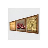 Pinecone Gustav Klimt Hayat Ağacı, Da Vinci Vitruvius Adamı, Nar Taş Duvar Tablosu - Ahşap Çerçeveli Taş Tablo - 25x25 cm - 3 Parça Set - Dekoratif Duvar Sanatı - Modern Ev Duvar Dekoru W3-1358