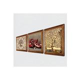 Pinecone Gustav Klimt Hayat Ağacı, Hayat Ağacı, Nar Taş Duvar Tablosu - Ahşap Çerçeveli Taş Tablo - 25x25 cm - 3 Parça Set - Dekoratif Duvar Sanatı - Modern Ev ve Ofis Duvar Dekoru W3-903