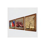 Pinecone Gustav Klimt Hayat Ağacı, Kaplumbağa Terbiyecisi, Nar Taş Duvar Tablosu - Ahşap Çerçeveli Taş Tablo - 25x25 cm - 3 Parça Set - Dekoratif Duvar Sanatı - Modern Ev ve Ofis Duvar Dekoru W3-1523