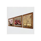 Pinecone Gustav Klimt Hayat Ağacı, Kelebekli Çiçek, Nar Taş Duvar Tablosu - Ahşap Çerçeveli Taş Tablo - 25x25 cm - 3 Parça Set - Dekoratif Duvar Sanatı - Modern Ev ve Ofis Duvar Dekoru W3-1210