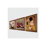 Pinecone Gustav Klimt Öpücük, Kelebekli Çiçek, Nar Taş Duvar Tablosu - Ahşap Çerçeveli Taş Tablo - 25x25 cm - 3 Parça Set - Dekoratif Duvar Sanatı - Modern Ev ve Ofis Duvar Dekoru W3-1211