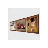 Pinecone Gustav Klimt Öpücük, Leonardo da Vinci At Heykeli, Nar Taş Duvar Tablosu - Ahşap Çerçeveli Taş Tablo - 25x25 cm - 3 Parça Set - Dekoratif Duvar Sanatı - Modern Ev Duvar Dekoru W3-1288