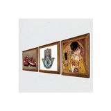 Pinecone Gustav Klimt Öpücük, Nar, Fatma Ana Eli (Hamsa) Taş Duvar Tablosu - Ahşap Çerçeveli Taş Tablo - 25x25 cm - 3 Parça Set - Dekoratif Duvar Sanatı - Modern Ev ve Ofis Duvar Dekoru W3-712