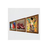 Pinecone Gustav Klimt Yelpazeli Kadın, Kaplumbağa Terbiyecisi, Nar Taş Duvar Tablosu - Ahşap Çerçeveli Taş Tablo - 25x25 cm - 3 Parça Set - Dekoratif Duvar Sanatı - Modern Ev Duvar Dekoru W3-1571
