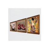 Pinecone Gustav Klimt Yelpazeli Kadın, Kelebekli Çiçek, Nar Taş Duvar Tablosu - Ahşap Çerçeveli Taş Tablo - 25x25 cm - 3 Parça Set - Dekoratif Duvar Sanatı - Modern Ev ve Ofis Duvar Dekoru W3-1268