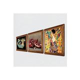 Pinecone Gustav Klimt Yelpazeli Kadın, Şahmeran, Nar Taş Duvar Tablosu - Ahşap Çerçeveli Taş Tablo - 25x25 cm - 3 Parça Set - Dekoratif Duvar Sanatı - Modern Ev ve Ofis Duvar Dekoru W3-1025