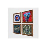 Pinecone Hayat Ağacı, Fil, Nazar Taş Duvar Tablosu - Ahşap Çerçeveli Taş Tablo - 25x25 cm - 4 Parça Set - Dekoratif Duvar Sanatı - Modern Ev ve Ofis Duvar Dekoru W4-889
