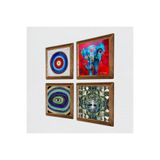 Pinecone Hayat Ağacı, Fil, Nazar Taş Duvar Tablosu - Ahşap Çerçeveli Taş Tablo - 25x25 cm - 4 Parça Set - Dekoratif Duvar Sanatı - Modern Ev ve Ofis Duvar Dekoru W4-890