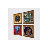Pinecone Hayat Ağacı, Fil, Tavus Kuşu, Nazar Taş Duvar Tablosu - Ahşap Çerçeveli Taş Tablo - 25x25 cm - 4 Parça Set - Dekoratif Duvar Sanatı - Modern Ev ve Ofis Duvar Dekoru W4-344