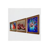 Pinecone Hayat Ağacı, Kaplumbağa Terbiyecisi, Nar Taş Duvar Tablosu - Ahşap Çerçeveli Taş Tablo - 25x25 cm - 3 Parça Set - Dekoratif Duvar Sanatı - Modern Ev ve Ofis Duvar Dekoru W3-1537