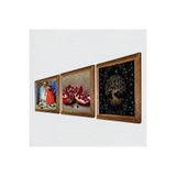 Pinecone Hayat Ağacı, Kaplumbağa Terbiyecisi, Nar Taş Duvar Tablosu - Ahşap Çerçeveli Taş Tablo - 25x25 cm - 3 Parça Set - Dekoratif Duvar Sanatı - Modern Ev ve Ofis Duvar Dekoru W3-1541