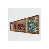 Pinecone Hayat Ağacı, Kaplumbağa Terbiyecisi, Nar Taş Duvar Tablosu - Ahşap Çerçeveli Taş Tablo - 25x25 cm - 3 Parça Set - Dekoratif Duvar Sanatı - Modern Ev ve Ofis Duvar Dekoru W3-1562