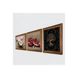Pinecone Hayat Ağacı, Kelebekli Çiçek, Nar Taş Duvar Tablosu - Ahşap Çerçeveli Taş Tablo - 25x25 cm - 3 Parça Set - Dekoratif Duvar Sanatı - Modern Ev ve Ofis Duvar Dekoru W3-1238