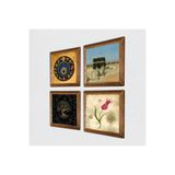 Pinecone Hayat Ağacı, Lale, Kabe-i Muazzama, Nazar Taş Duvar Tablosu - Ahşap Çerçeveli Taş Tablo - 25x25 cm - 4 Parça Set - Dekoratif Duvar Sanatı - Modern Ev ve Ofis Duvar Dekoru W4-393